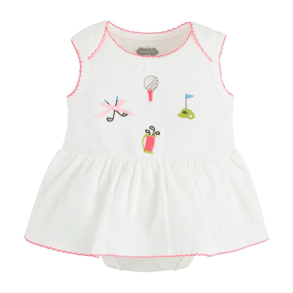 Mud Pie Baby Girl Bodysuit Romper Dress Golf Embroidery 0-3 6-9 months